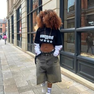 Concert Outfit Vintage Distressed Denim Gradient Shorts