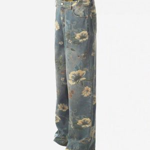 Concert Outfit Vintage Distressed Floral Jeans