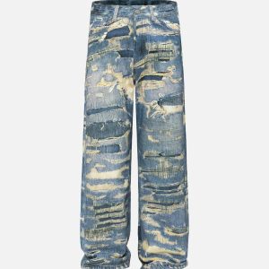 Concert Outfit Vintage Distressed Print 'Ripped' Jeans