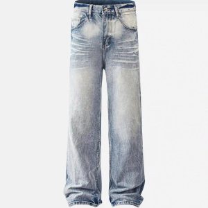 Concert Outfit Vintage Distressed Washed Straight Jeans