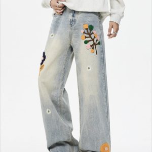 Concert Outfit Vintage Floral Towel Embroidered Jeans