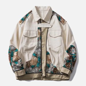 Concert Outfit Vintage Flower Embroidery Stitching Jacket