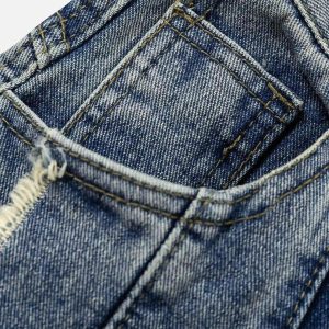 Concert Outfit Vintage Fringed Raw-Edge Oversized Jeans