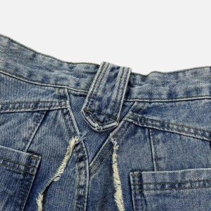 Concert Outfit Vintage Fringed Raw-Edge Oversized Jeans