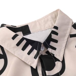 Concert Outfit Vintage Full Print Lapel Short Sleeve Shirt