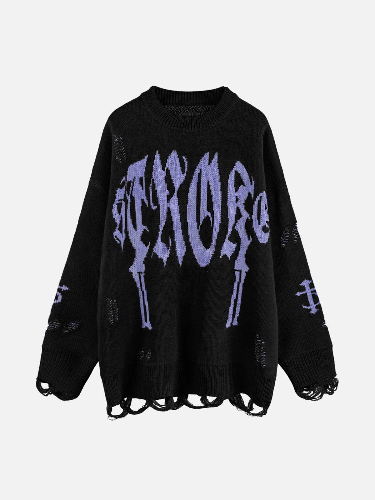 Concert Outfit Vintage Gothic Ripped Sweater Concert Outfit Vintage Gothic Ripped Sweater