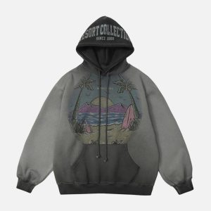 Concert Outfit Vintage Gradient Hooded Loose Sweatshirt