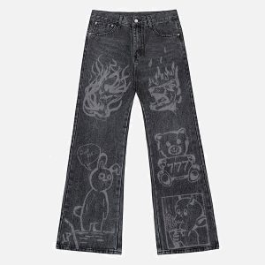 Concert Outfit Vintage Graffiti Print Jeans