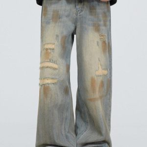 Concert Outfit Vintage Graffiti Washed Distressed Jeans