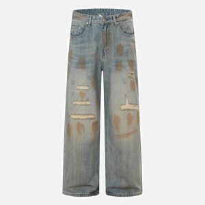 Concert Outfit Vintage Graffiti Washed Distressed Jeans