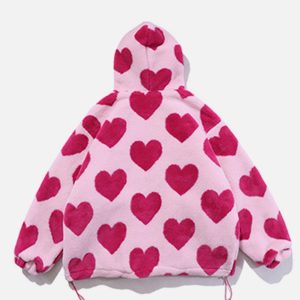 Concert Outfit Vintage Heart Pattern Oversize Sherpa Coat