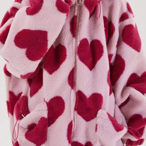 Concert Outfit Vintage Heart Pattern Oversize Sherpa Coat