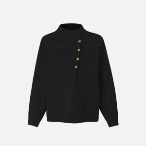 Concert Outfit Vintage High-Neck Button Leisure Sweater