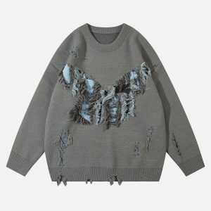 Concert Outfit Vintage High Street Ripped Butterfly Sweater