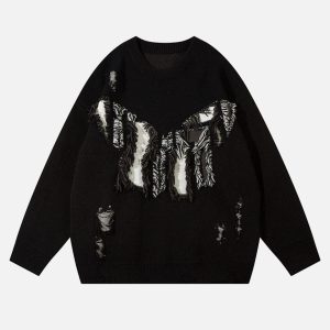Concert Outfit Vintage High Street Ripped Butterfly Sweater