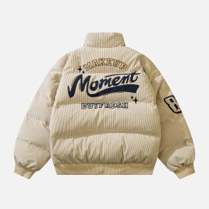 Concert Outfit Vintage Letter Embroidered Corduroy Winter Coat