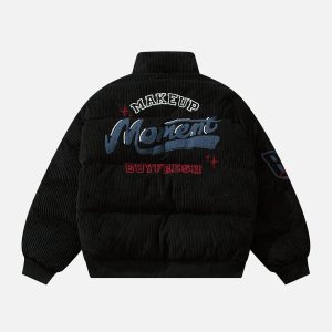 Concert Outfit Vintage Letter Embroidered Corduroy Winter Coat