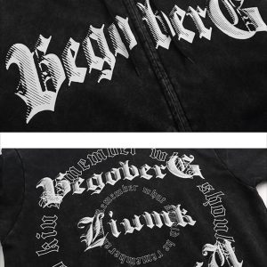 Concert Outfit Vintage Letter Print Zipper Hoodie