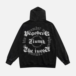 Concert Outfit Vintage Letter Print Zipper Hoodie