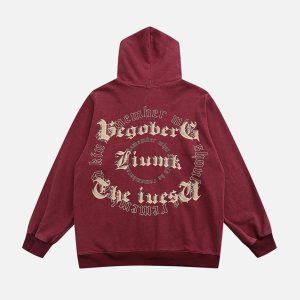 Concert Outfit Vintage Letter Print Zipper Hoodie