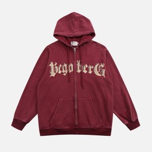 Concert Outfit Vintage Letter Print Zipper Hoodie