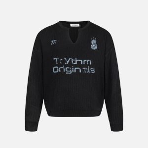 Concert Outfit Vintage Letter Small V-Neck Sweater