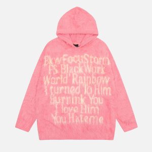Concert Outfit Vintage Lettering Seahorse Fur Hoodie
