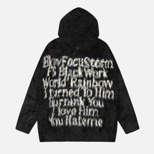 Concert Outfit Vintage Lettering Seahorse Fur Hoodie