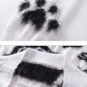 Concert Outfit Vintage Little Bear Paw Print Painting Casual Sweater