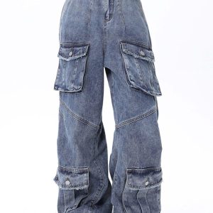 Concert Outfit Vintage Multi-Pocket Workwear Jeans