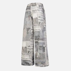 Concert Outfit Vintage Newspaper Digital Print Pants