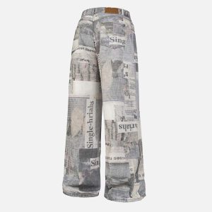 Concert Outfit Vintage Newspaper Digital Print Pants