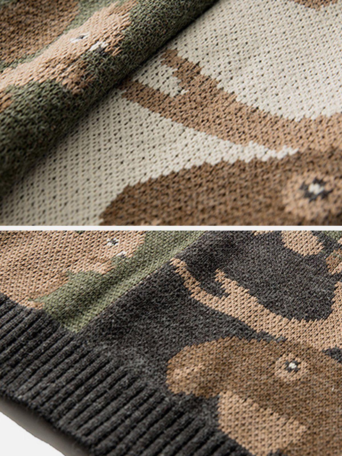 Concert Outfit Vintage Owl Bear Print Knitted Sweater Concert Outfit Vintage Owl Bear Print Knitted Sweater