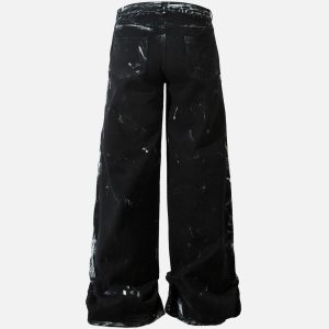 Concert Outfit Vintage Painted Wide-Leg Pleated Jeans