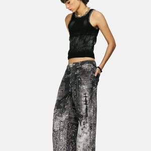 Concert Outfit Vintage Paisley Digital Print Straight Jeans
