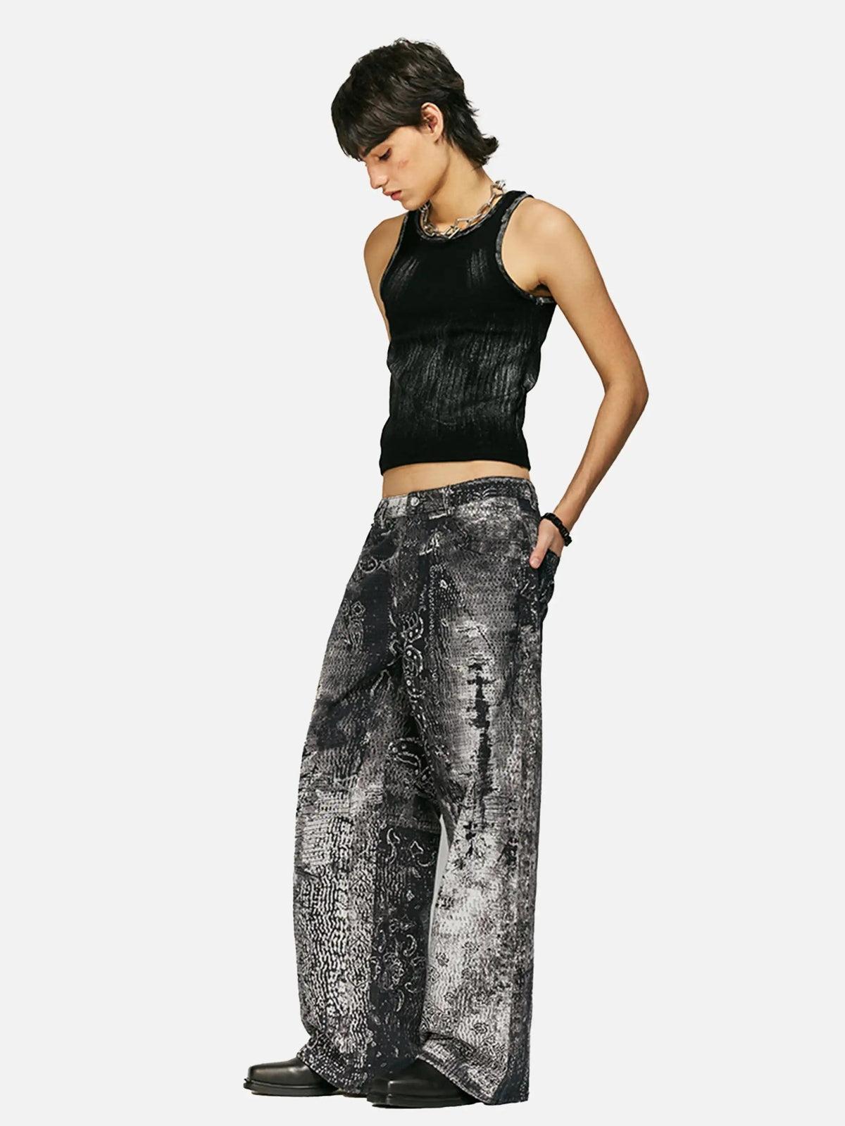 Concert Outfit Vintage Paisley Digital Print Straight Jeans Concert Outfit Vintage Paisley Digital Print Straight Jeans