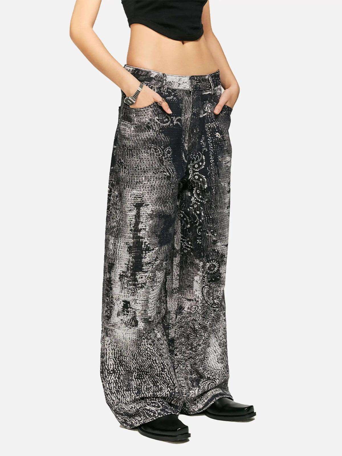 Concert Outfit Vintage Paisley Digital Print Straight Jeans Concert Outfit Vintage Paisley Digital Print Straight Jeans