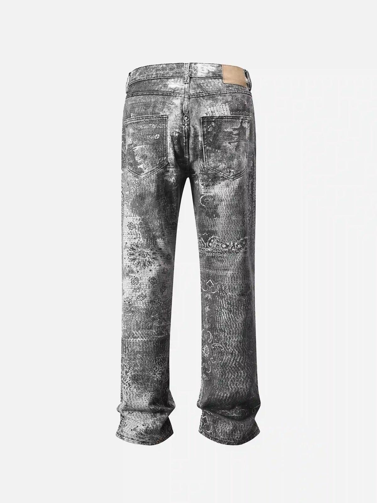 Concert Outfit Vintage Paisley Digital Print Straight Jeans Concert Outfit Vintage Paisley Digital Print Straight Jeans