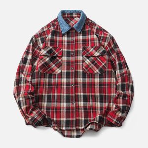 Concert Outfit Vintage Plaid Long-Sleeved Shirt