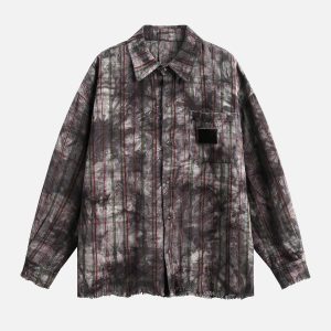 Concert Outfit Vintage Plaid Tie-Dye Long Sleeve Shirt