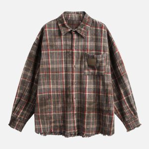 Concert Outfit Vintage Plaid Tie-Dye Long Sleeve Shirt