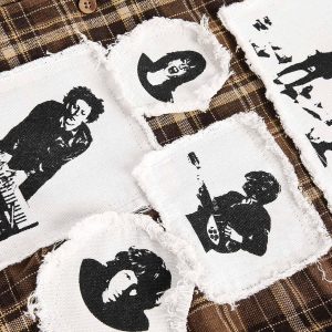 Concert Outfit Vintage Portrait Applique Long Sleeve Shirt