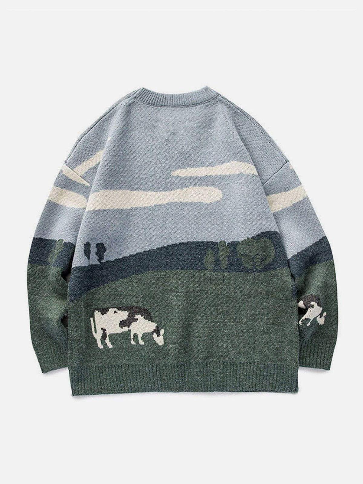 Concert Outfit Vintage Prairie Cow Pattern Streetwear Sweater Concert Outfit Vintage Prairie Cow Pattern Streetwear Sweater
