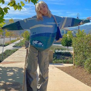 Concert Outfit Vintage Prairie Cow Pattern Streetwear Sweater