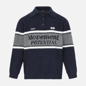 Concert Outfit Vintage Preppy Colorblock Lapel Sweater