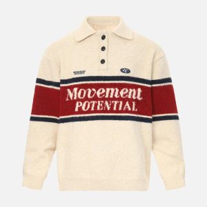 Concert Outfit Vintage Preppy Colorblock Lapel Sweater