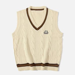 Concert Outfit Vintage Preppy Style Knit Sweater Vest