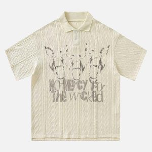 Concert Outfit Vintage Print Lapel Short Sleeve Polo Shirt