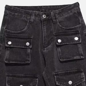 Concert Outfit Vintage Punk Distressed Multi-Pocket Jeans