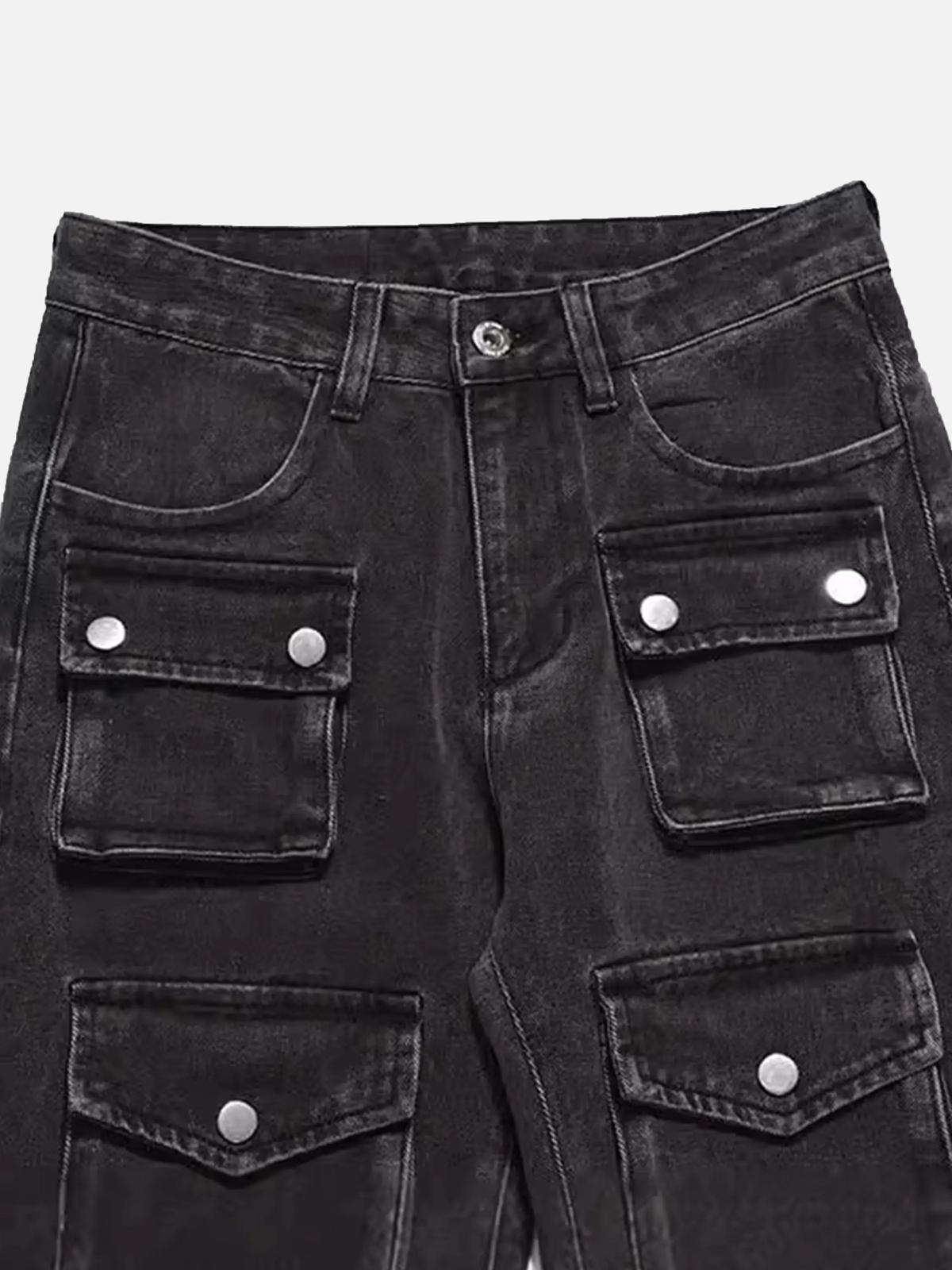 Concert Outfit Vintage Punk Distressed Multi-Pocket Jeans Concert Outfit Vintage Punk Distressed Multi-Pocket Jeans
